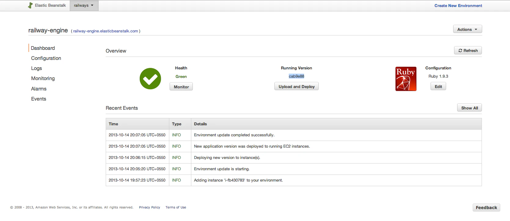 screenshot of AWS Elastic Beanstalk